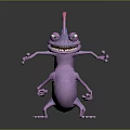 Purple Fantasy Creature Standing With Long Body Pink Antennae Blue Tail Open Mouth And Legs