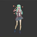 Anime Game Character With Blonde Hair White Jacket Blue Skirt And Red Hearts