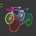 Two Red Bicycles With Orange Seats And Front Baskets On Reflective Surface