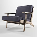 Modern Minimalist Single Sofa With Navy Blue Cushion And Wooden Frame Design
