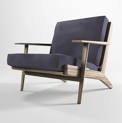 Modern Minimalist Single Sofa With Navy Blue Cushion And Wooden Frame Design 3d model