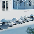 Outdoor Landscape Seat With Wave Shaped Design In Modern Architecture And Trees Area