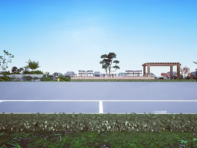 Garden Landscape Design With Green Lawn Trees Pathway And Clear Blue Sky 3d model