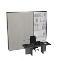 Modern Minimalist Desk Setup With Laptop Office Chair Desk Lamp And Bookshelf