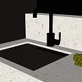 Modern Kitchen Countertop With Black Faucet Square Sink And Fruit Basket