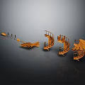 Brown Wooden Spiral Staircase Components Display With Steps Railings And Posts