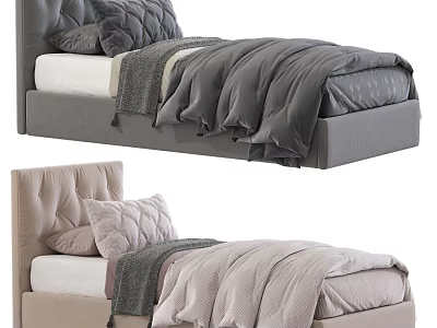 Upholstered Single Bed With Soft Bedding Pillows Throw Blanket And Modern Design 3d model