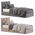 Upholstered Single Bed With Soft Bedding Pillows Throw Blanket And Modern Design