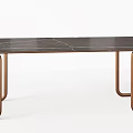 Modern Minimalist Dining Table With Dark Marble Top And Copper Metal Legs