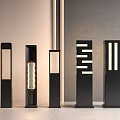 Modern Black Outdoor Column Lights With Different Striped And Transparent Illumination Designs