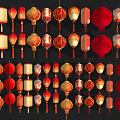 Traditional Chinese Hanging Lanterns With Various Styles Red Beige Colors And Tassels