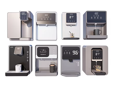Multiple Daily Use Water Dispensers Featuring Digital Temperature Displays And Modern Designs 3d model