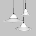 Three Modern White Shade Pendant Lights With Black Metal Rods For Interior Design