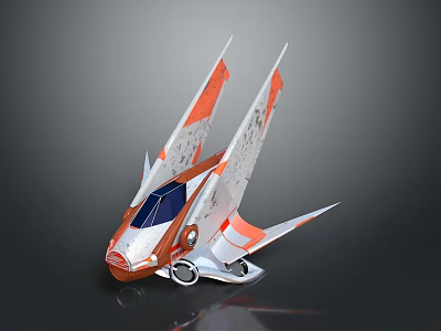 Futuristic Orange And White Winged Vehicle Model With Streamlined Body Transparent Cockpit And Wheels 3d model