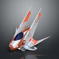 Futuristic Orange And White Winged Vehicle Model With Streamlined Body Transparent Cockpit And Wheels