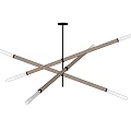 Modern Chandelier with Crossed Beige Metal Poles and White Lamp Heads