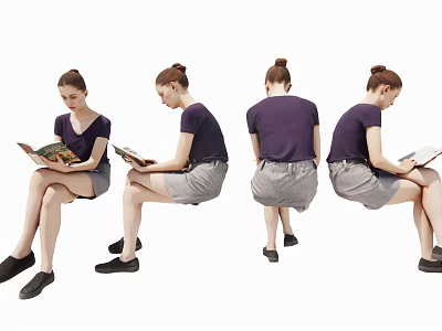 Women Sitting and Reading Books in Different Angles with Casual Postures 3d model