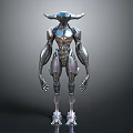 Futuristic Alien Creature With Metallic Exoskeleton And Horned Head Design 3d model