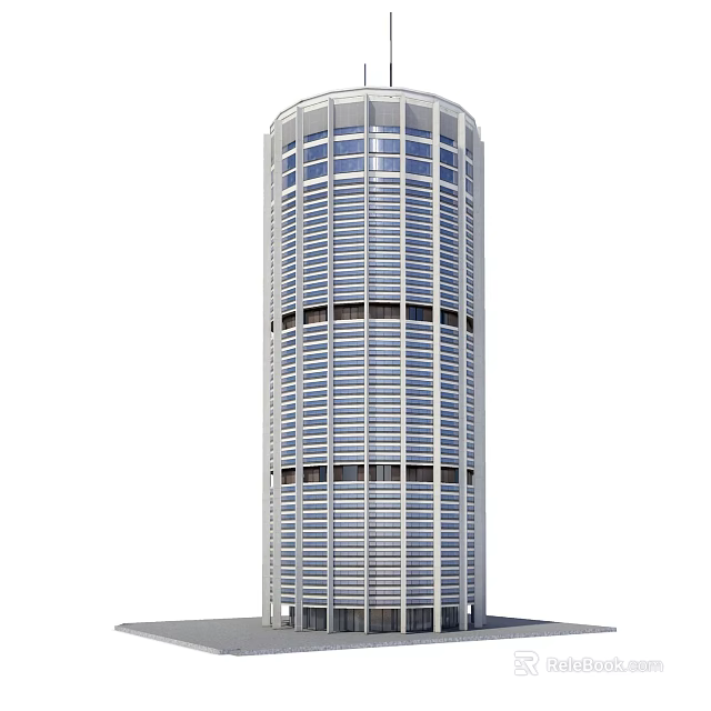 Modern Tall Office Building With Glass Facade And Horizontal Stripe Windows Exterior 3d model 