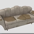 Group of People Examining Worn Out Beige Fabric Sofa With Stains and Tears