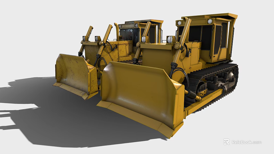 Yellow Tracked Bulldozers Powerful Heavy Machinery For Construction Sites 3d model 
