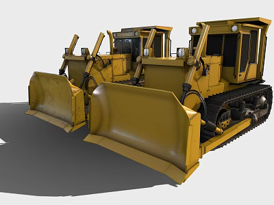 Yellow Tracked Bulldozers Powerful Heavy Machinery For Construction Sites 3d model