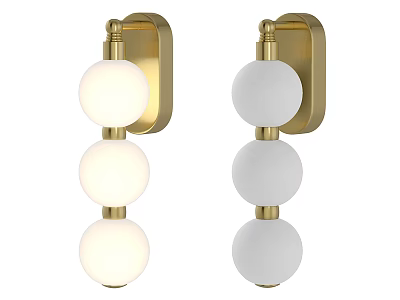 Modern Wall Lamps With Three White Globe Shades And Brass Finish 3d model