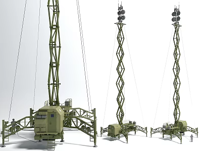 Industrial Equipment Green Telescopic Tower Structures With Platforms And Mechanical Components 3d model