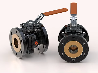 Industrial Flanged Ball Valves With Metal Handles Black Gold Components And Heavy Duty Construction 3d model