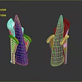 Cartoon Style Abstract Furniture Design With Two Colorful Grid Patterned Objects And Reflective Base