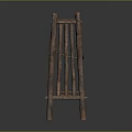 Traditional Handcrafted Wooden Rack With Vertical Slats Four Legged Base And Decorative Rope