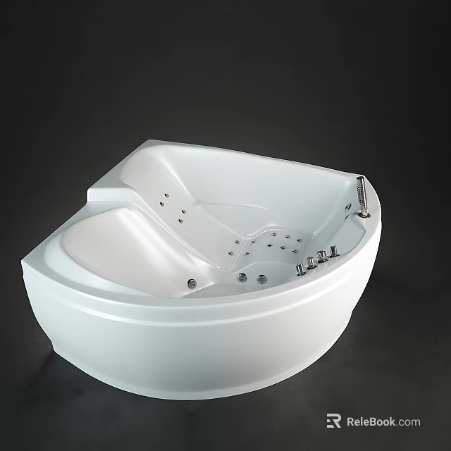 Modern White Corner Bathtub With Massage Jets And Curved Design 3d model 