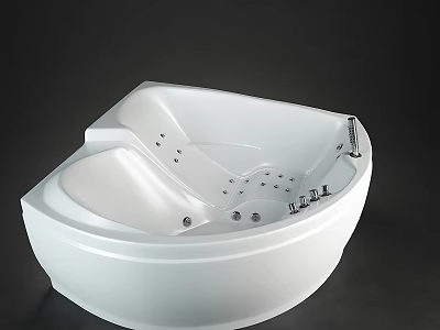 Modern White Corner Bathtub With Massage Jets And Curved Design 3d model