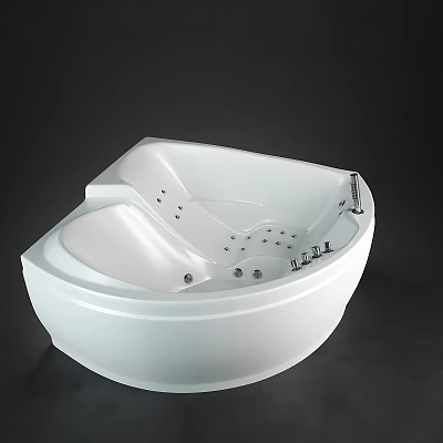 Modern White Corner Bathtub With Massage Jets And Curved Design 3d model
