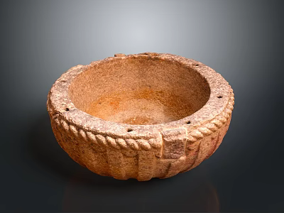 Sculpted Clay Bowl With Intricate Rope Pattern Carving And Textured Surface 3d model
