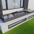 North Facing Modern Detached Villa With Glass Windows And Green Lawn Exterior