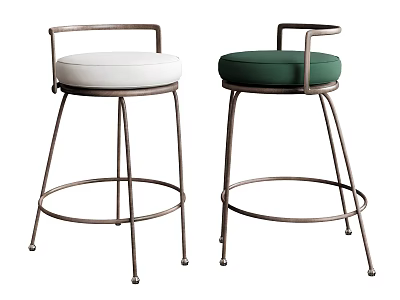 Modern Bar Stools With Metal Frame And White Green Cushioned Seats 3d model