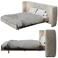 Modern Upholstered Double Bed With Light Gray Frame And White Pillows 3d model