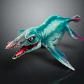Blue Fish Crocodile Hybrid Monster Character For Game Movie With Open Mouth Sharp Teeth Fierce Eyes