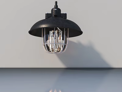 Industrial Style Black Pendant Light With Metal Cage Shade Mounted On White Wall 3d model