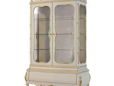 Elegant White Display Cabinet With Gold Accents Glass Doors And Ornate Design 3d model