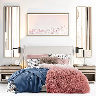 Bed Double Bedroom Furniture Bedside Cabinet 3d model