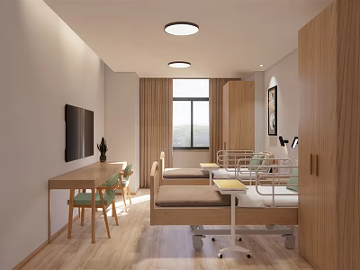 Medical Care Room Interior With Beds Table Chairs TV Cabinets And Window 3d model