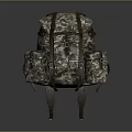 Military Style Camouflage Backpack With Multiple Pockets And Brown Straps For Outdoor Activities