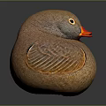 Brown Duck Decorative Sculpture With Red Beak Yellow Eyes And Feathered Texture On Dark Background