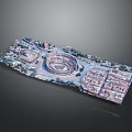 Ancient Roman Architectural Model Featuring Colosseum Surrounding Square Buildings And Green Areas