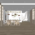 Elegant Modern Boutique Interior With Display Shelves Staircase And Decorative Painting