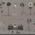 Professional Photography Studio Equipment With Lighting Tripods Reflectors And Recording Gear