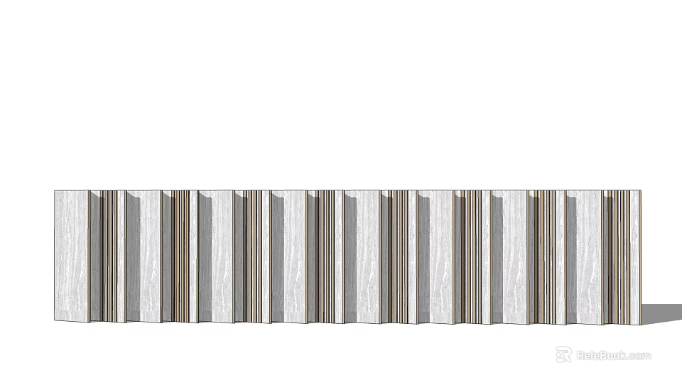Modern Feature Wall Design With Striped Wooden Panels And Gray Brown Hues 3d model 
