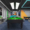 Modern Billiard Room Interior With Green Felt Table Balls Cues Sofas And Lighting 3d model